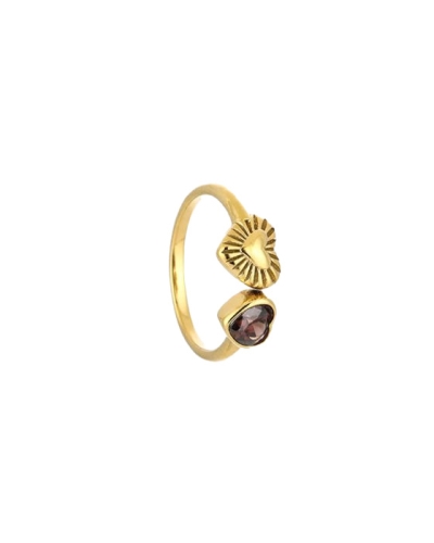RING MET DUBBEL HART GOUD/BRUIN