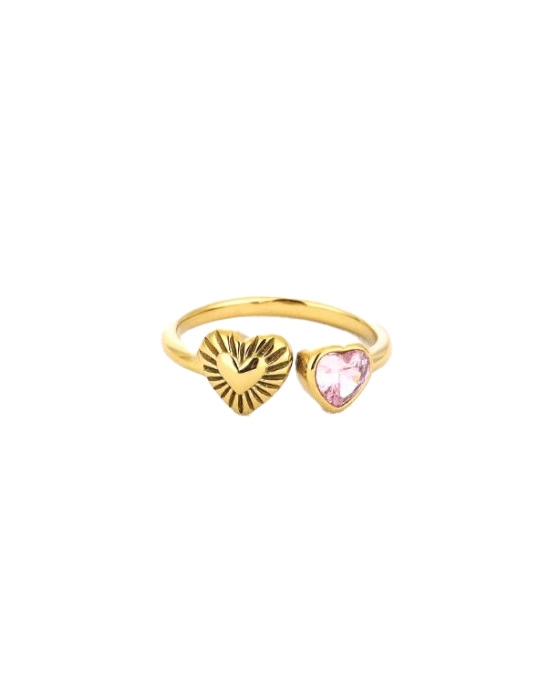 RING MET DUBBEL HART GOUD/ROZE