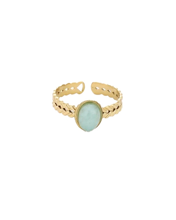 GEVLOCHTEN RING MET STEEN GOUD/BLAUW