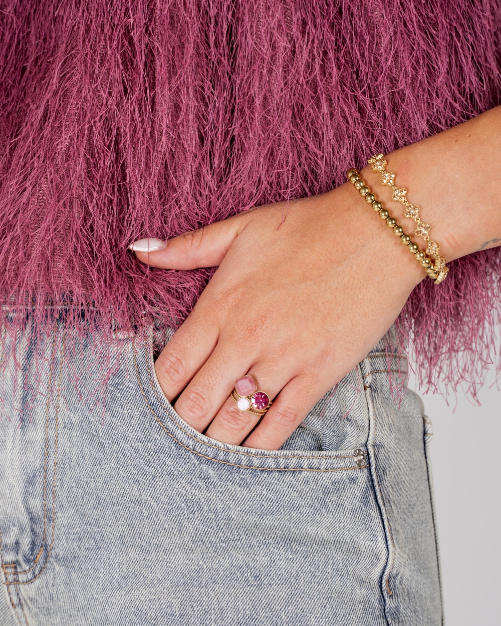 Gossip the Label DRIE STENEN RING Roze