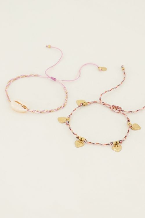 ARMBANDEN SET SCHELP HARTJES GOUD 