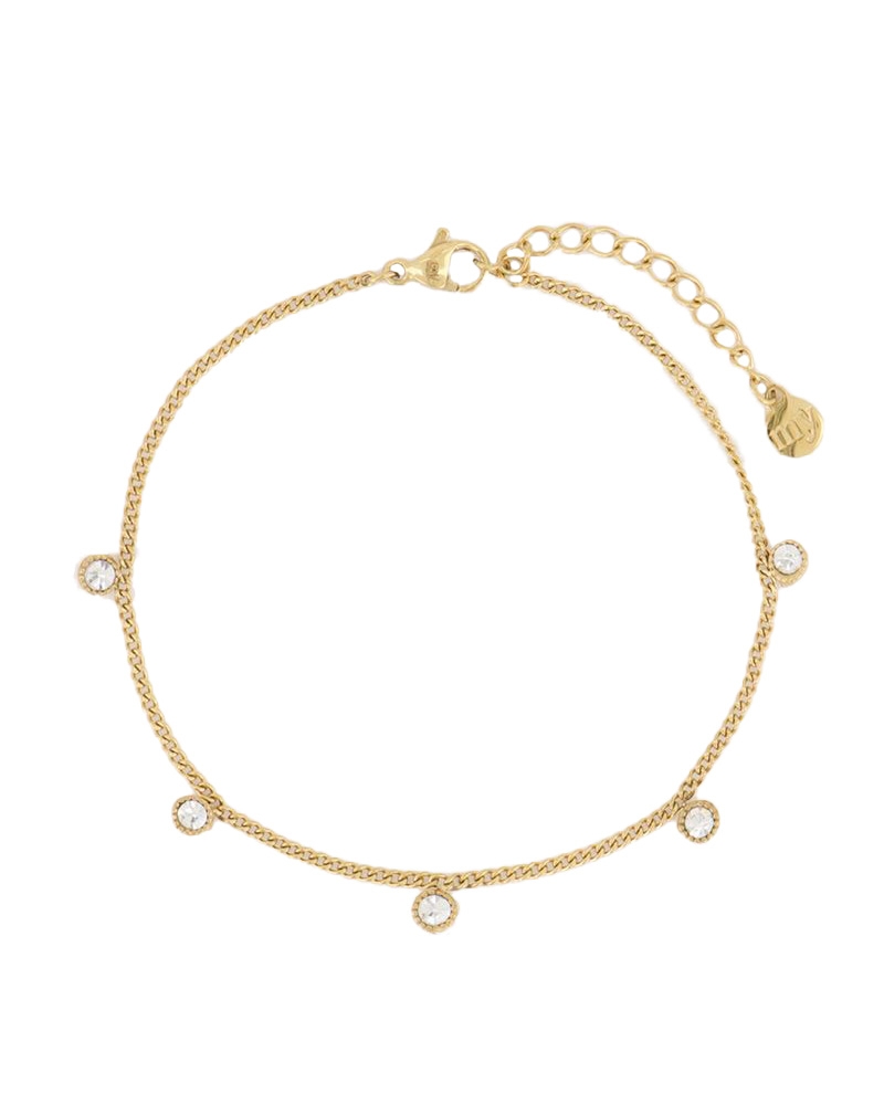 ARMBAND VIJF STRASS STEENTJES GOUD
