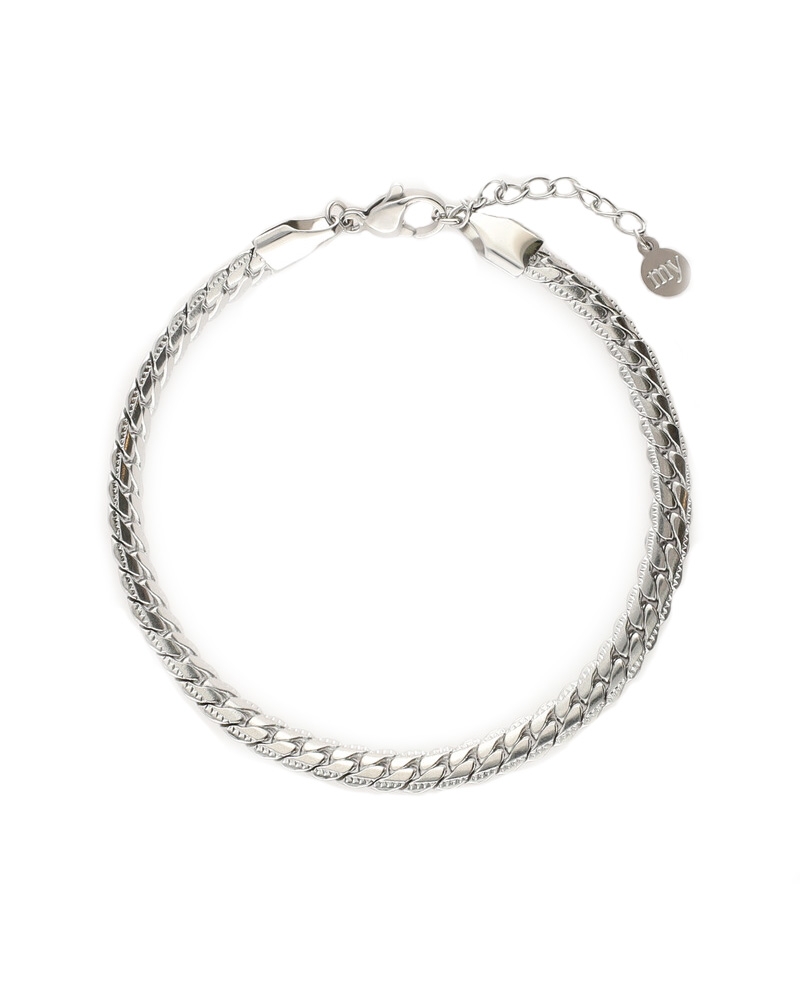 ARMBAND PLATTE SCHAKEL ZILVER