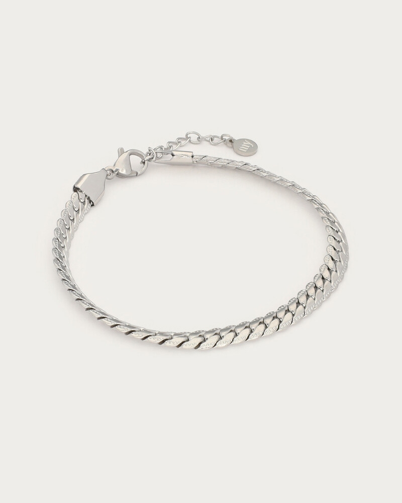 ARMBAND PLATTE SCHAKEL ZILVER