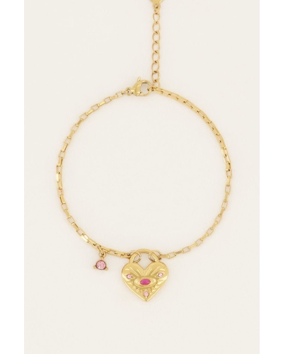 My Jewellery MOOD ARMBAND MET HARTJE EN ROZE STEEN GOUD