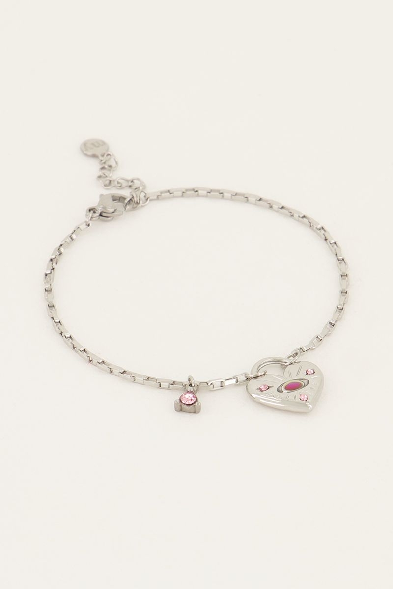 MOOD ARMBAND MET HART EN ROZE STEEN ZILVER