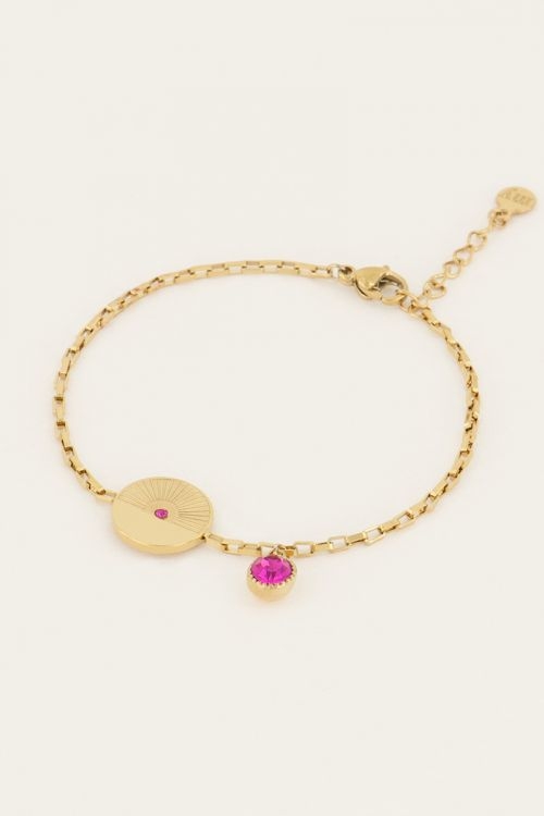 MOOD ARMBAND MET BEDEL EN ROZE STEEN GOUD