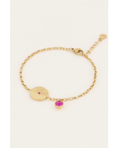 My Jewellery MOOD ARMBAND MET BEDEL EN ROZE STEEN GOUD