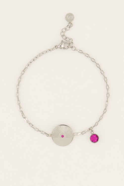 MOOD ARMBAND MET BEDEL EN ROZE STEEN ZILVER