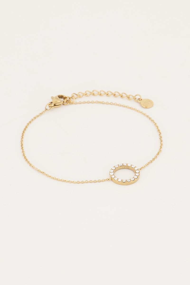 ARMBANDJE MET OPEN RONDJE STRASS GOUD 
