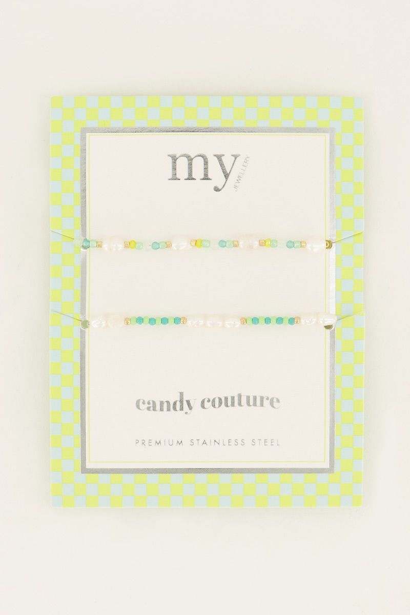 Candy couture armbanden set met blauwe en groene kralen