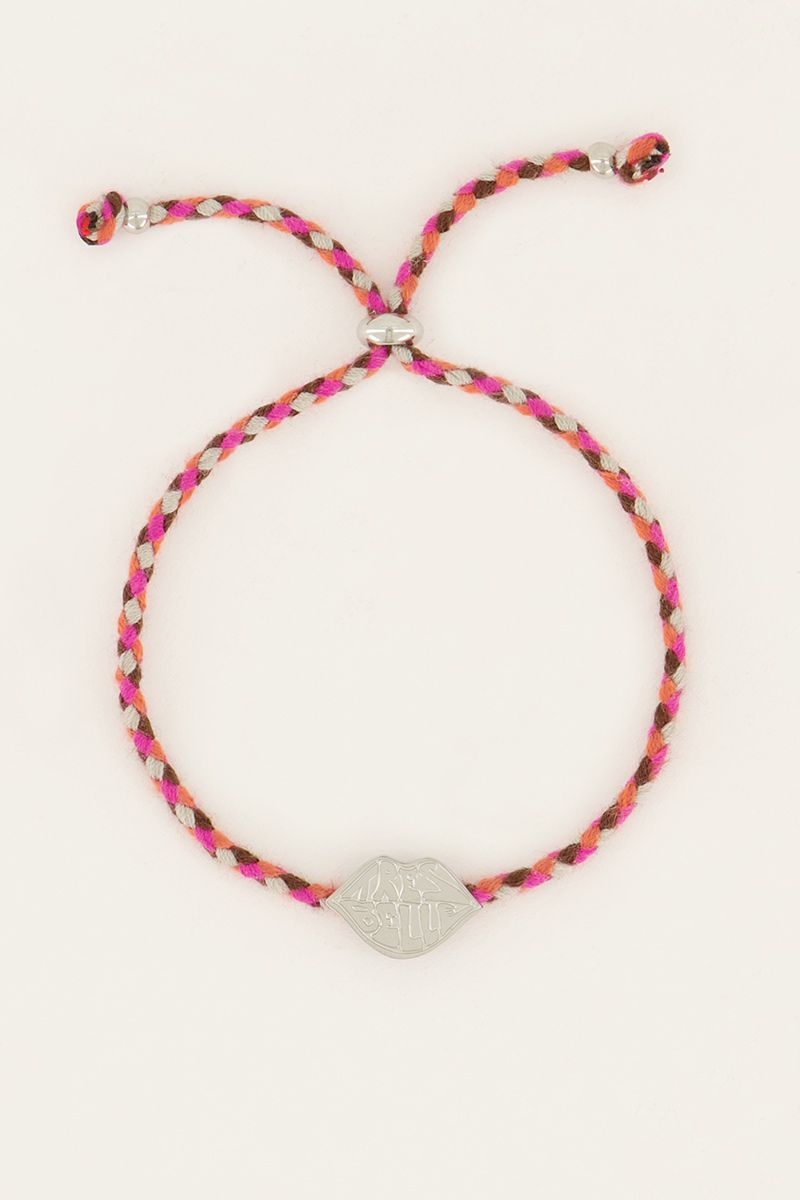 Candy couture roze touw armband très belle zilver