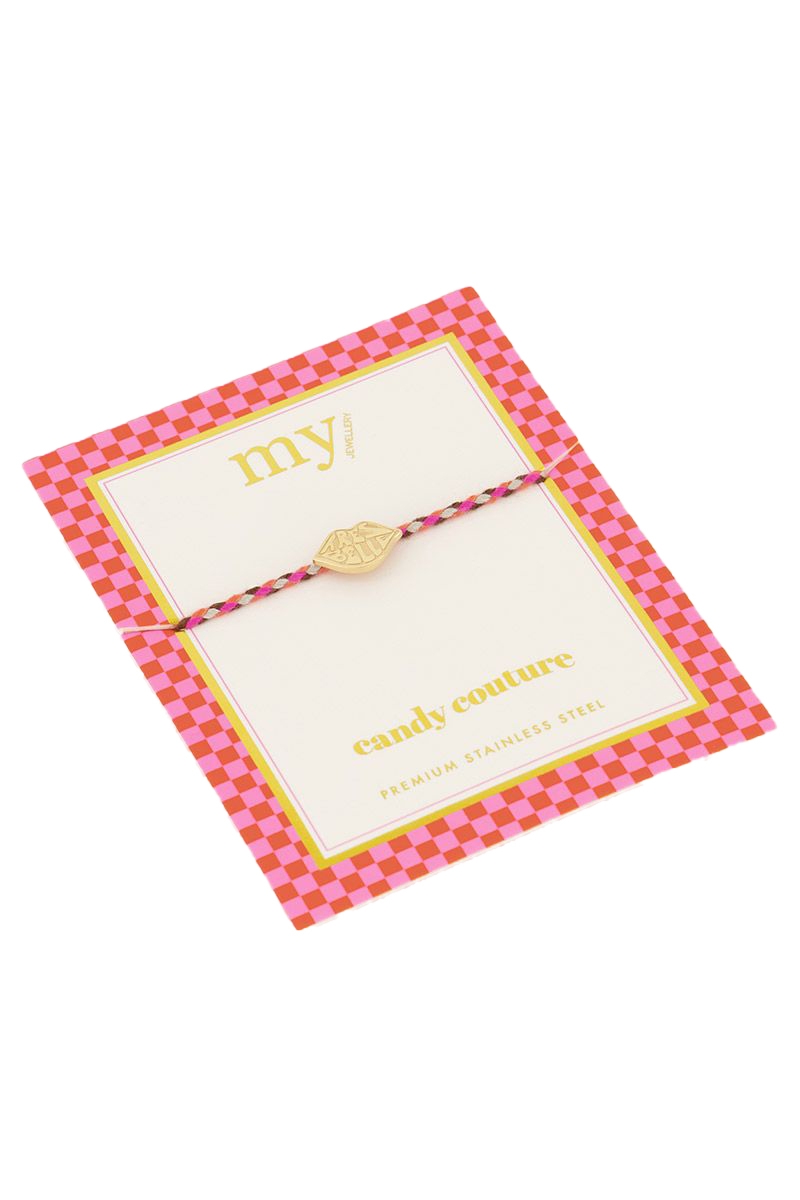 Candy couture roze touw armband très belle goud
