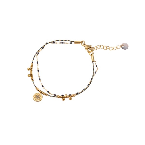 GO DUTCH LABEL ZWARTE DUBBELE ARMBAND MET MUNTJE
