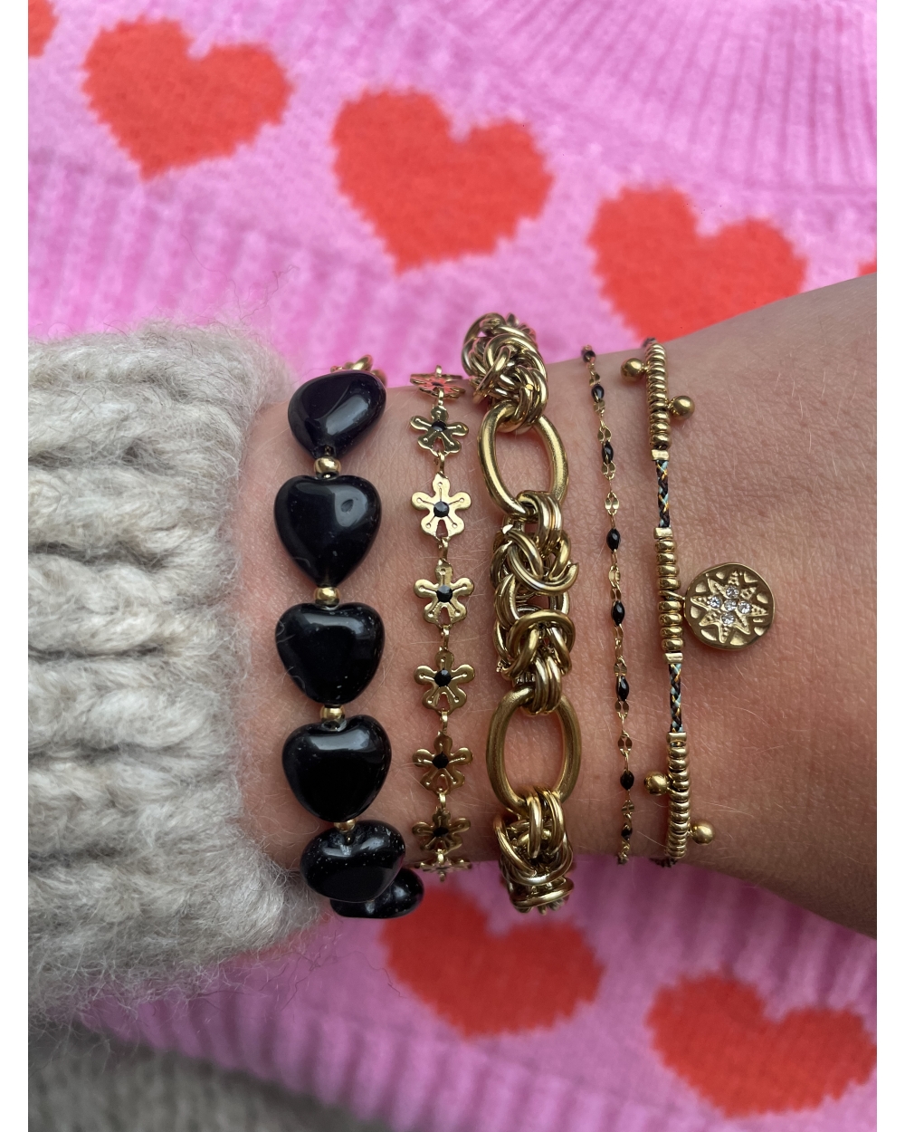 GO DUTCH LABEL ZWARTE DUBBELE ARMBAND MET MUNTJE