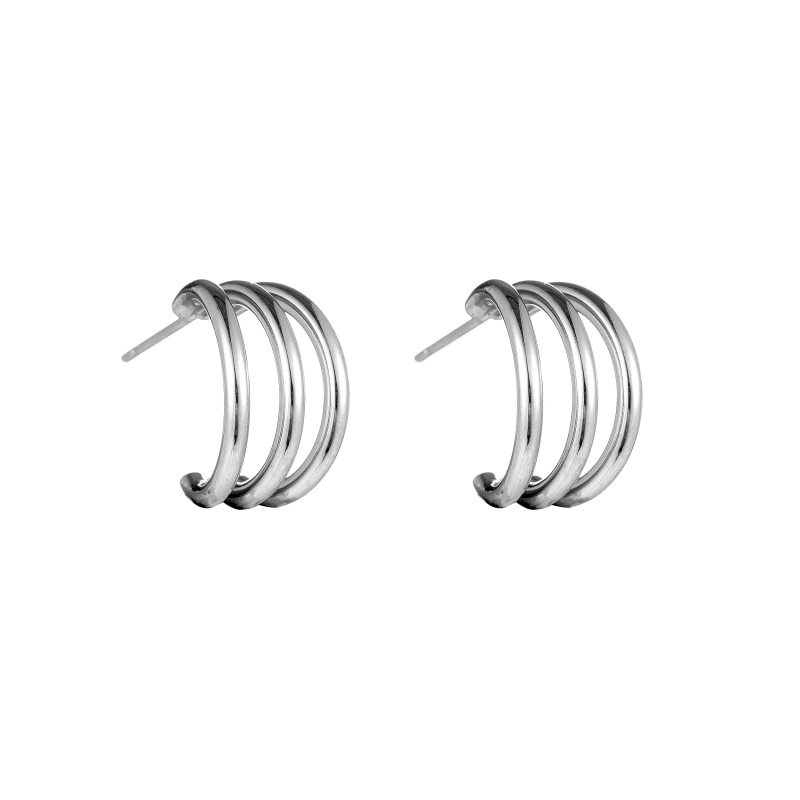 OORSTEKER 3 HOOPS ZILVER