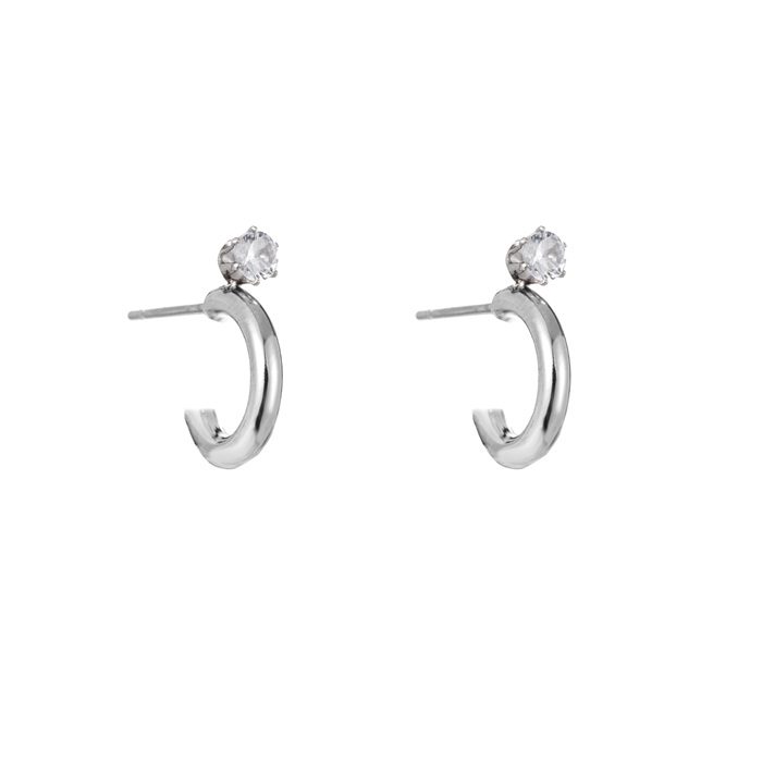 OORSTEKER MET DIAMANTJE ZILVER