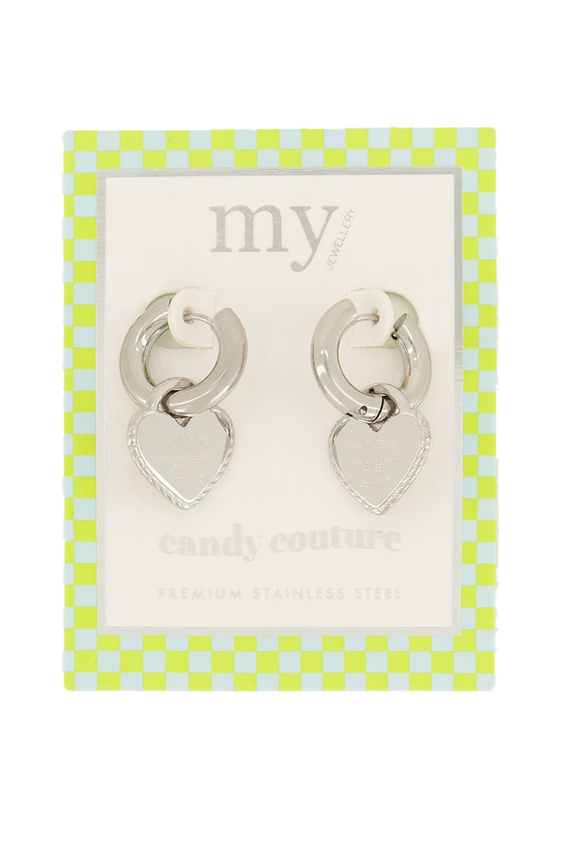 Candy couture oorringen met grote harten zilver