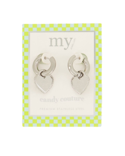 Candy couture oorringen met grote harten zilver
