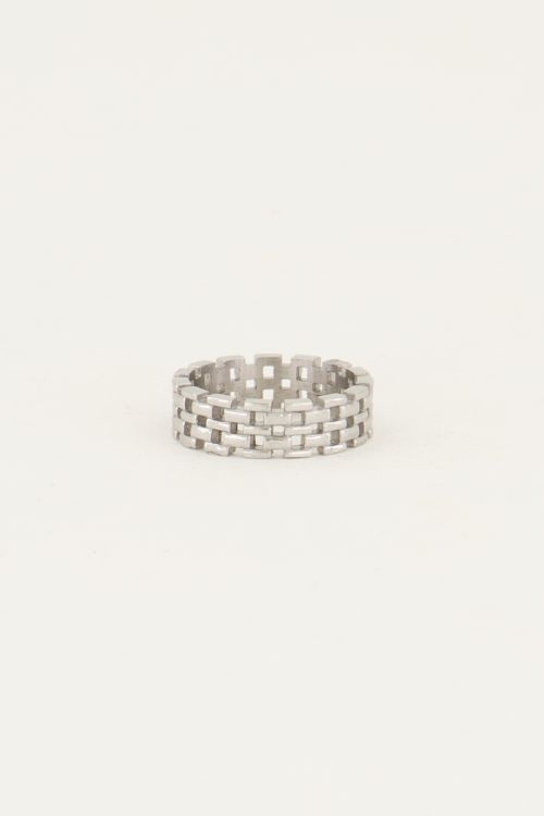BREDE RING MET SCHAKELS ZILVER