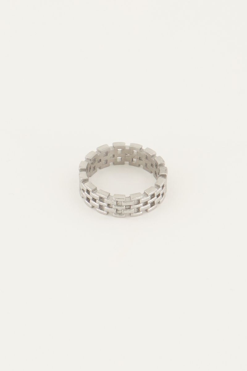 BREDE RING MET SCHAKELS ZILVER