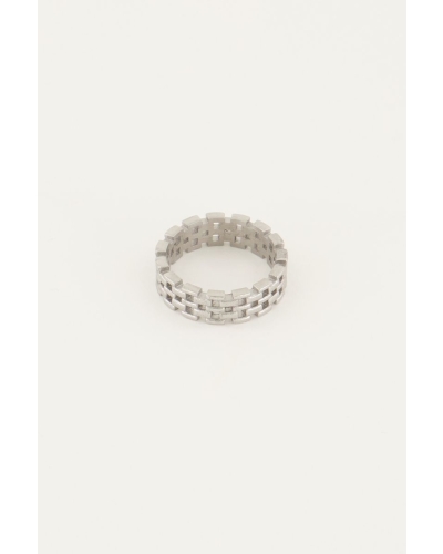BREDE RING MET SCHAKELS ZILVER