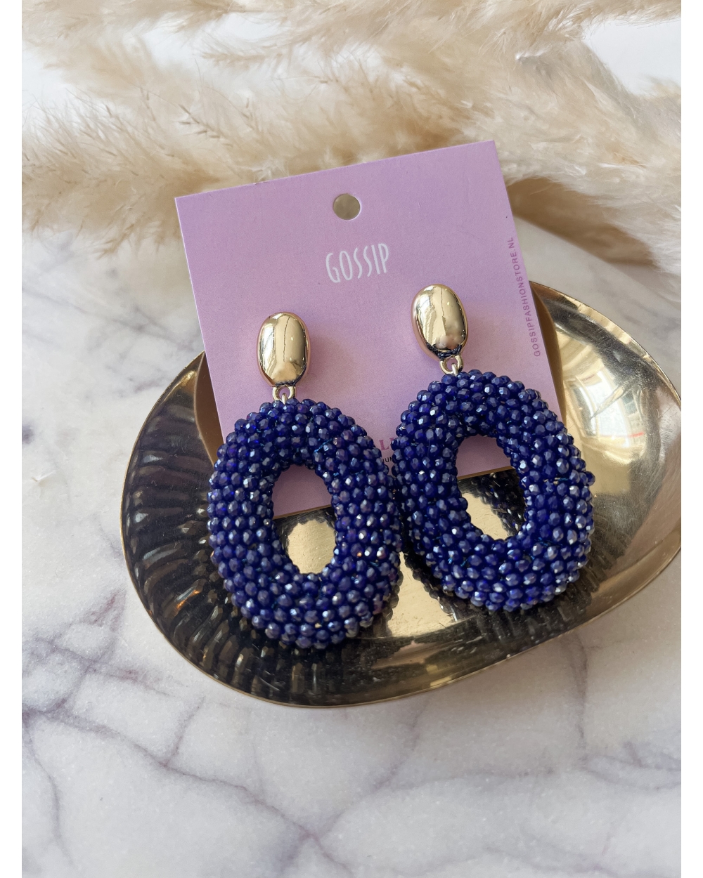 OVALEN STATEMENT OORBELLEN PAARS/BLAUW 