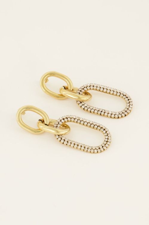 EARRINGS CHUNKY STEEL AND STONES GOUD