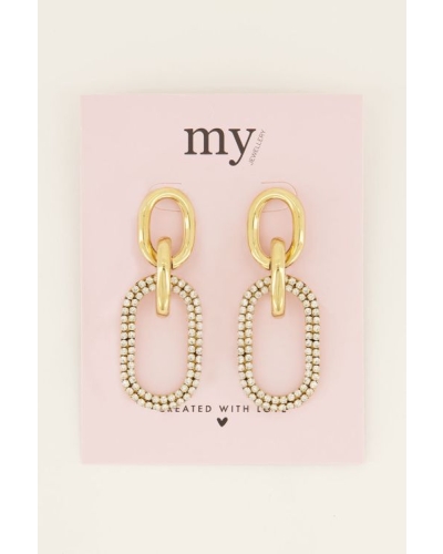 EARRINGS CHUNKY STEEL AND STONES GOUD