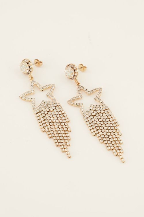 EARRINGS STATEMENT STARS WITH STRAS GOUD