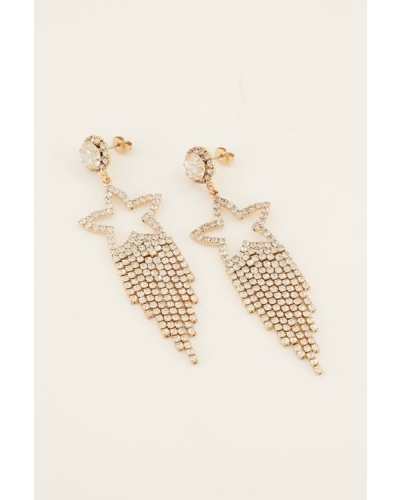 EARRINGS STATEMENT STARS WITH STRAS GOUD