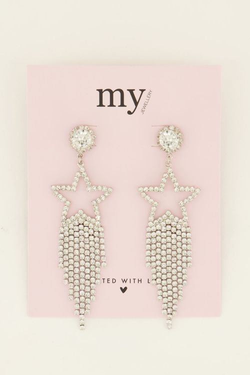EARRINGS STATEMENT STARS WITH STRAS ZILVER