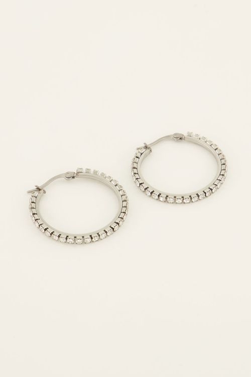 EARRING HOOPS STRASS ZILVER