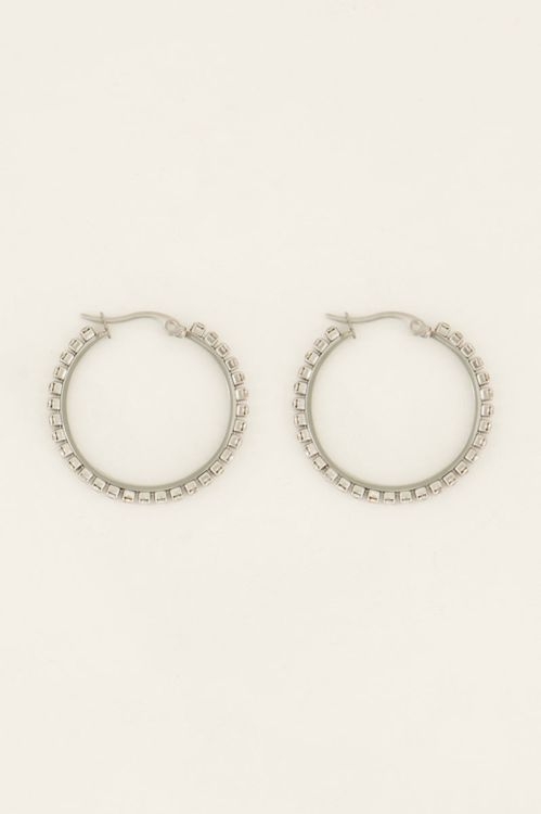 EARRING HOOPS STRASS ZILVER