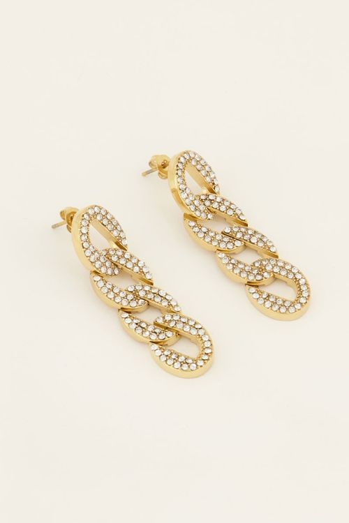 Statement oorhangers met platte schakels & strass goud