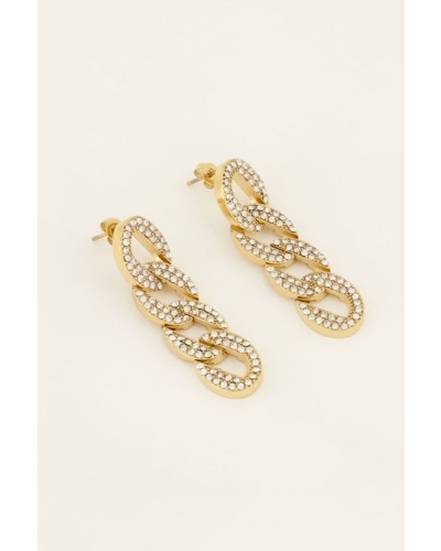My Jewellery Statement oorhangers met platte schakels & strass goud