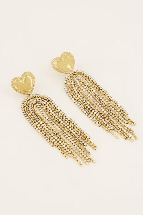 Hart oorhangers met kwastjes van strass goud