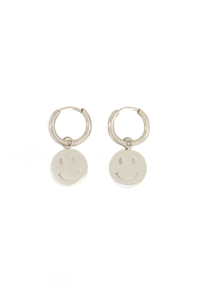 OORBELLEN SMILEY ZILVER