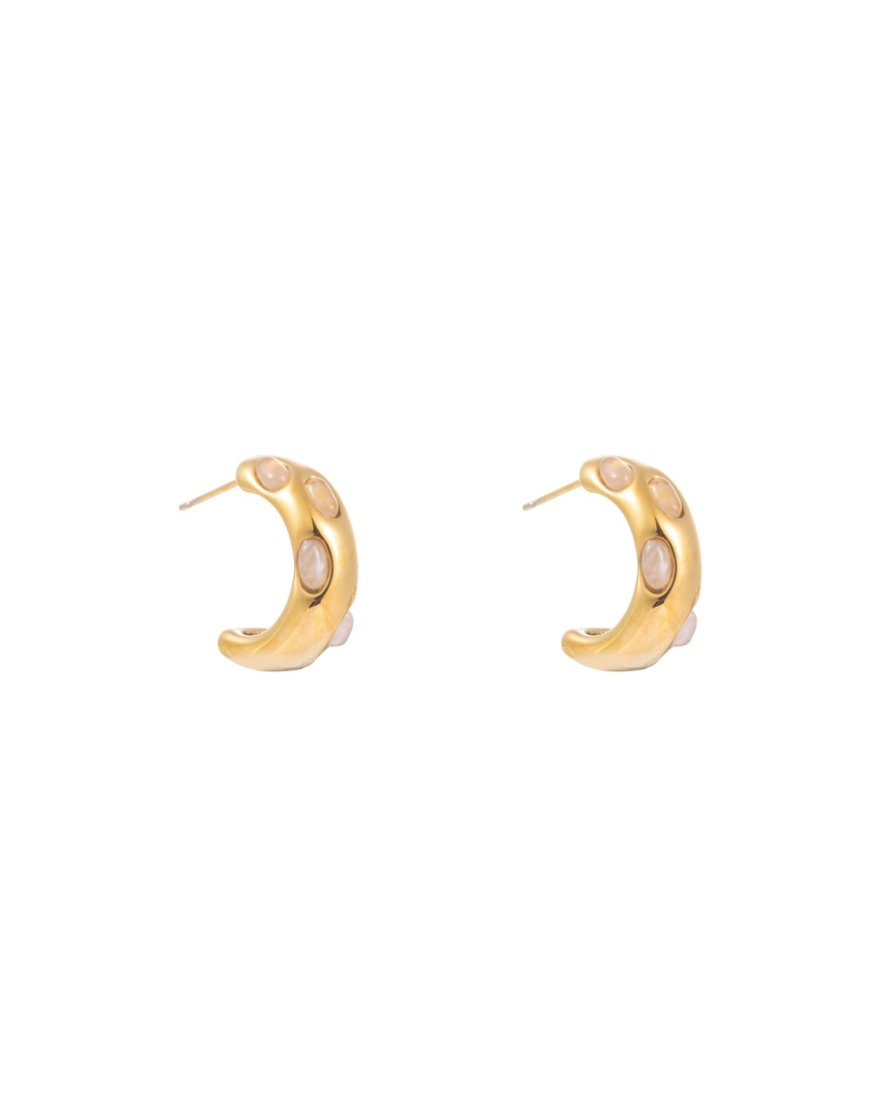GOUDEN OORSTEKERS MET BEIGE STEEN