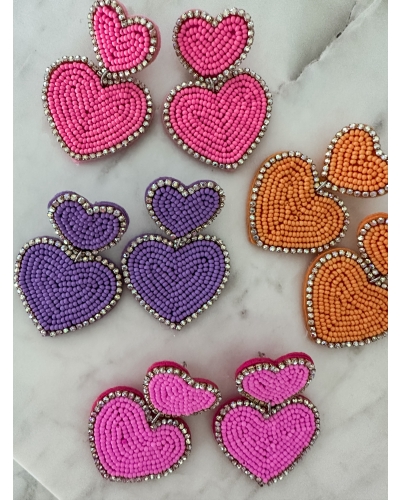 KRALEN OORBELLEN HART EN STRASS ROZE