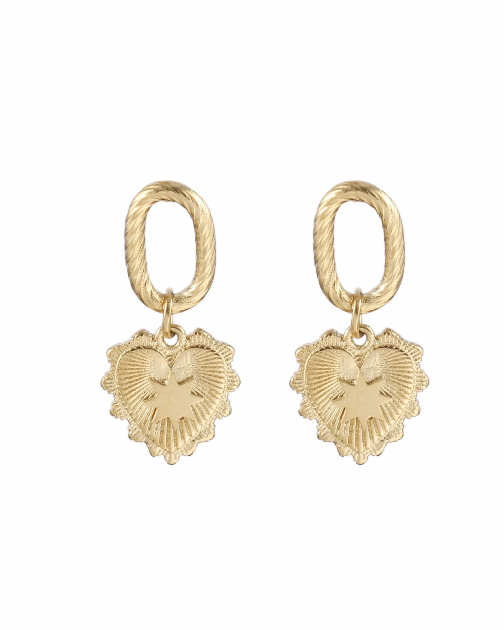 OORBELLEN BISOUS MET HARTJE EN STER GOUD