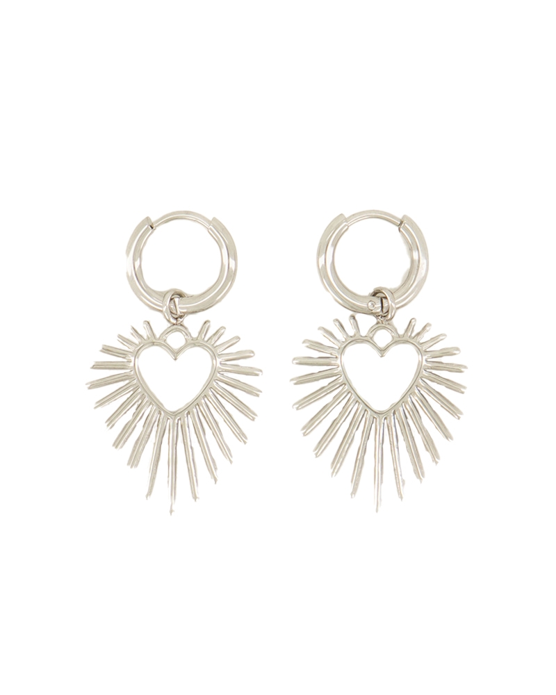 OORBELLEN MET HART ZONNESTRAAL ZILVER