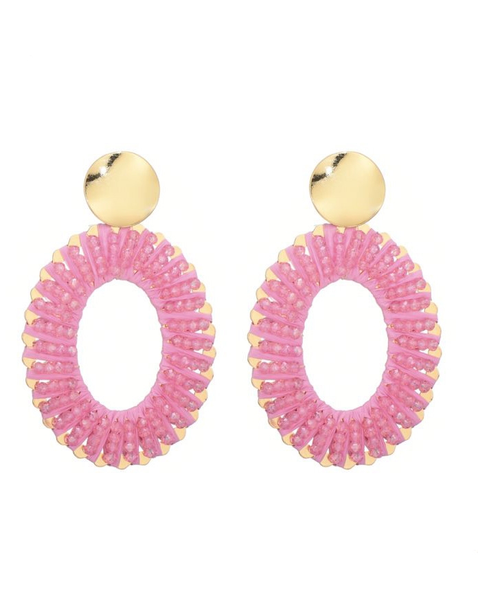 OVALEN RAFFIA OORBELLEN ROZE