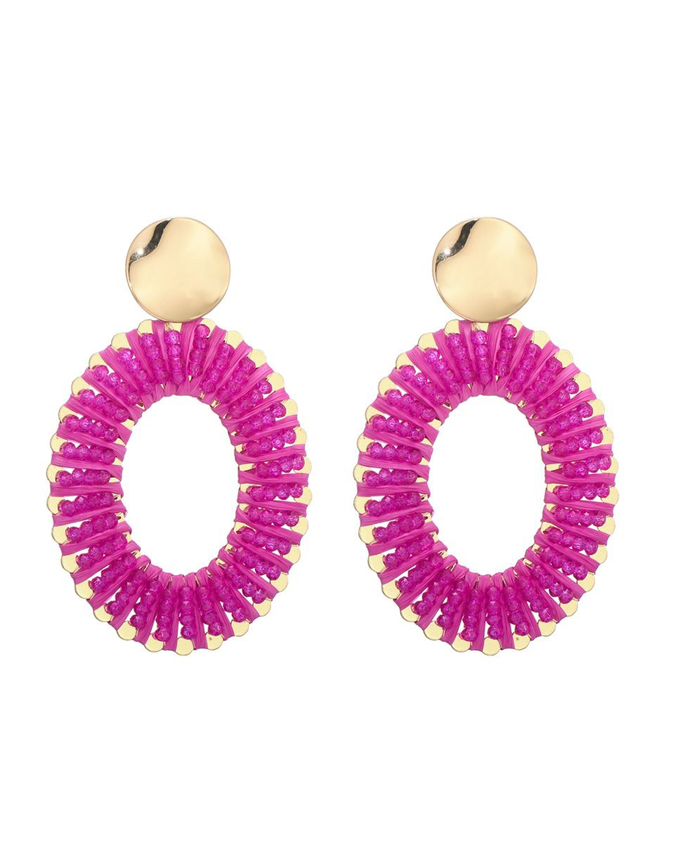 OVALEN RAFFIA OORBELLEN FUCHSIA