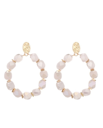 RONDE OORBELLEN KRALEN BEIGE