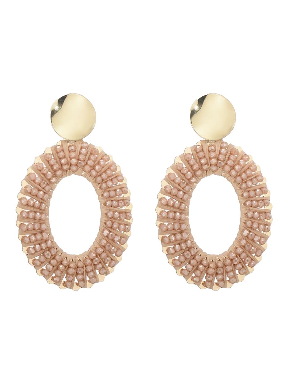 OVALEN RAFFIA OORBELLEN BEIGE
