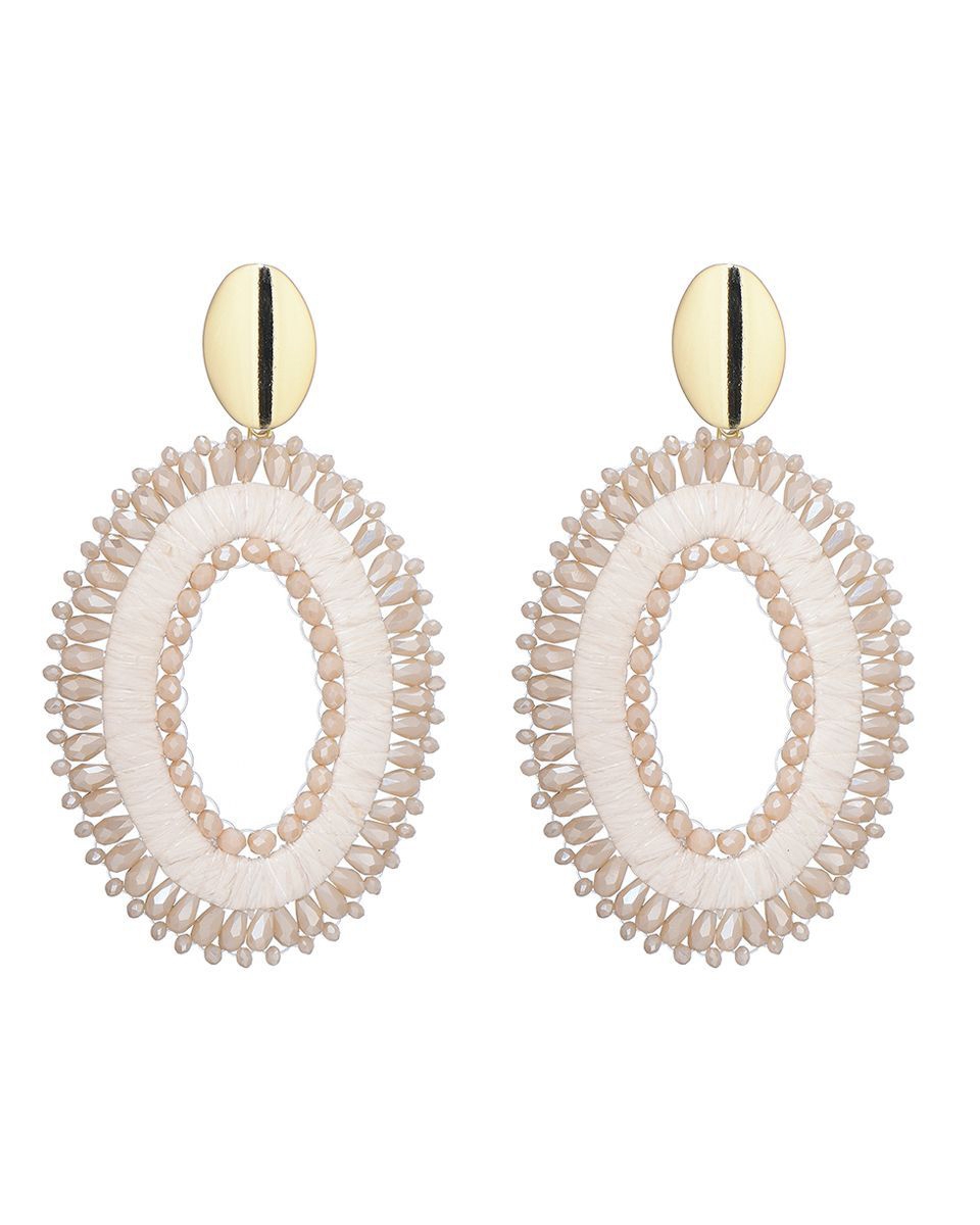 OVALEN OORBELLEN RAFFIA BEIGE