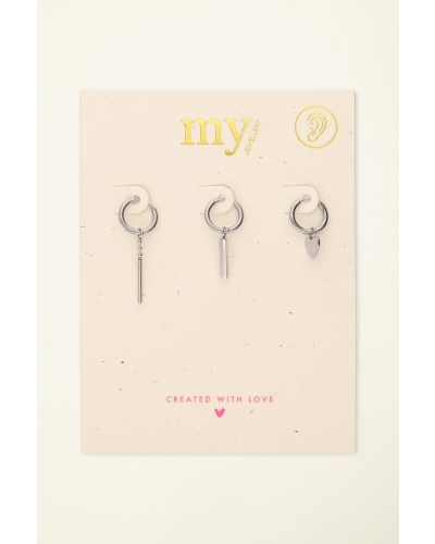 My Jewellery SET VAN DRIE OORRINGEN MET HARTJE ZILVER