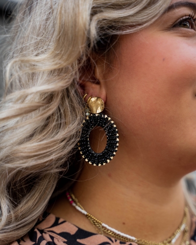 Gossip OVALEN RAFFIA OORBELLEN ZWART