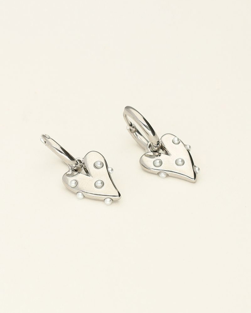 KLEINE OORRINGEN MET HART EN PARELS ZILVER